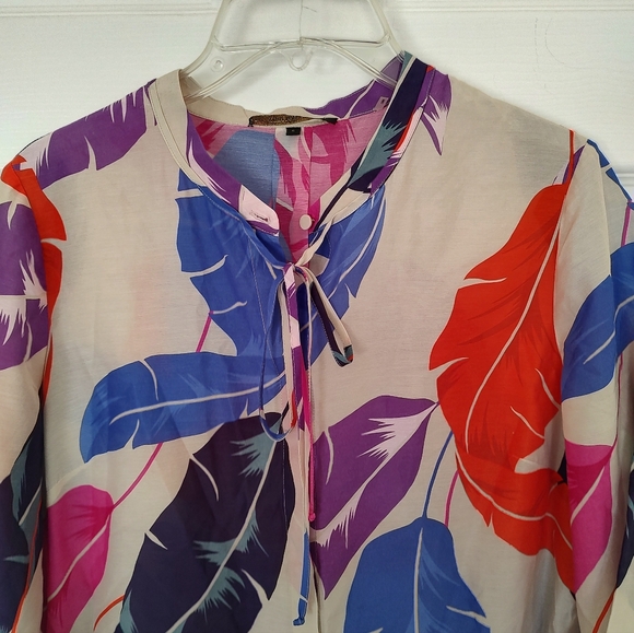 Kobi Halperin Cotton Silk Blend Tunic Top Colorful Feathers Red Blue Siz… - Picture 2 of 10